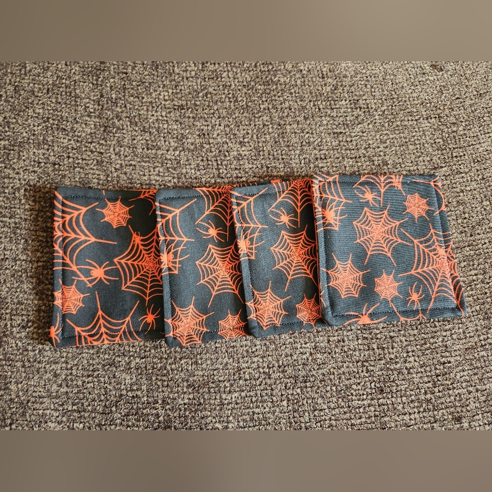 Halloween Coasters Set Of Handmade Spiderwebs Black Orange New